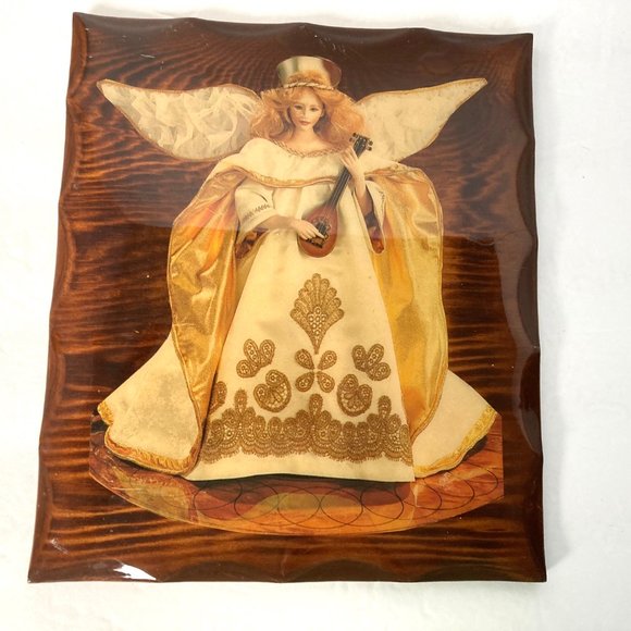 Vintage Wood Angel Plaque Lacquered Glossy Wooden - Picture 7 of 7